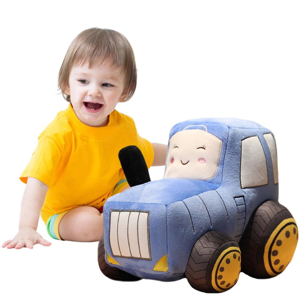 ELAINREN Cute Blue Tractor Stuffed Truck Toy Simulation Farm Tractor Plush Car Doll Gifts/22x30x20cm