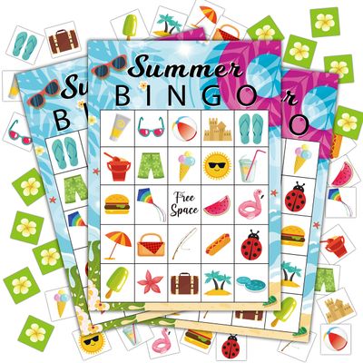 Disfuco Summer Bingo Cards, Summer Party Games Bingo Cards for Birthday Party, Beach Party Favors Supplies Decorations, 24 Players Bingo Game (A01)
