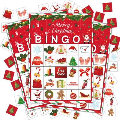 Disfuco Christmas Games, Christmas in July Games Cards, Holiday Bingo Game for Family Large Group, Winter Party Favors Supplies Decorations, 24 Players Game (A07)