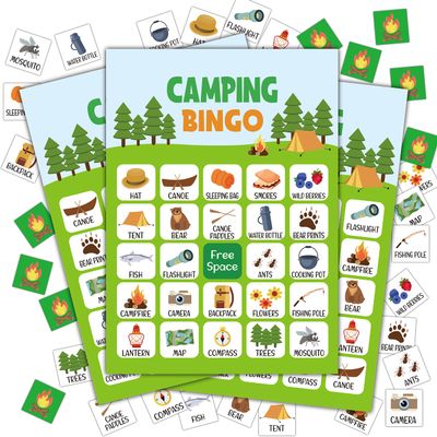 Disfuco Camping Bingo Game - 24 Player Outdoor Activity for School Parties, Birthdays and Nature Parties
