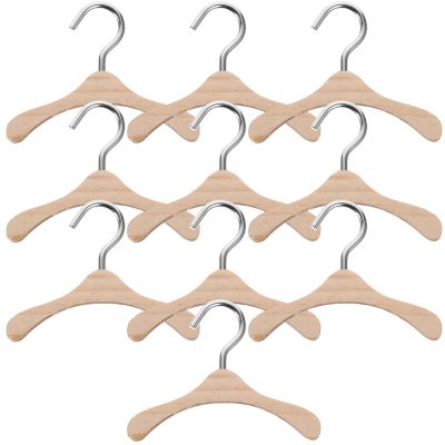 10pcs Wooden Hangers for Dolls Natural Color Miniature Clothes Storage for Dollhouse Accessories Organizing Dolls and Keeping Rooms Tidy