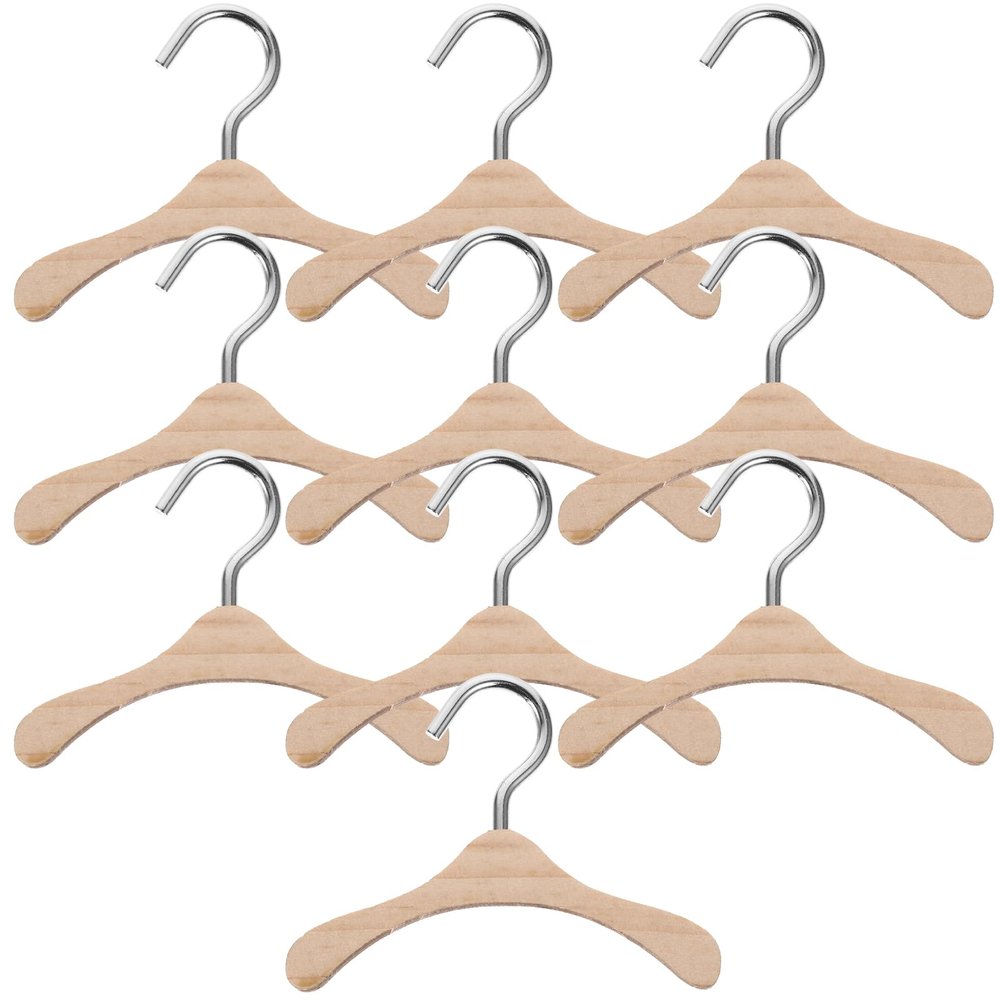 10pcs Wooden Hangers for Dolls Natural Color Miniature Clothes Storage for Dollhouse Accessories Organizing Dolls and Keeping Rooms Tidy