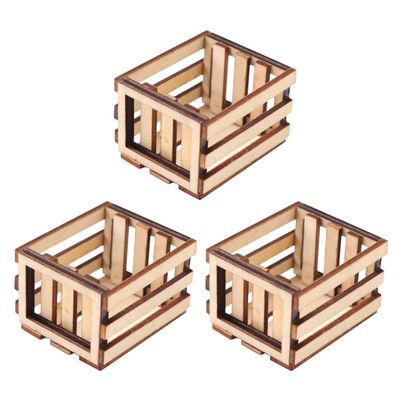 Toyvian 3PCS Miniature Dollhouse mini Baskets Miniature Craft mini Storage Baskets Crate, Wooden Milk