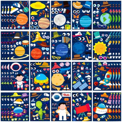 100 Pcs Make a Face Outer Space Stickers Sheets Make Your Own Astronaut Stickers Solar System Space Themed Party Favors for DIY Birthday Party Favors Craft Kit