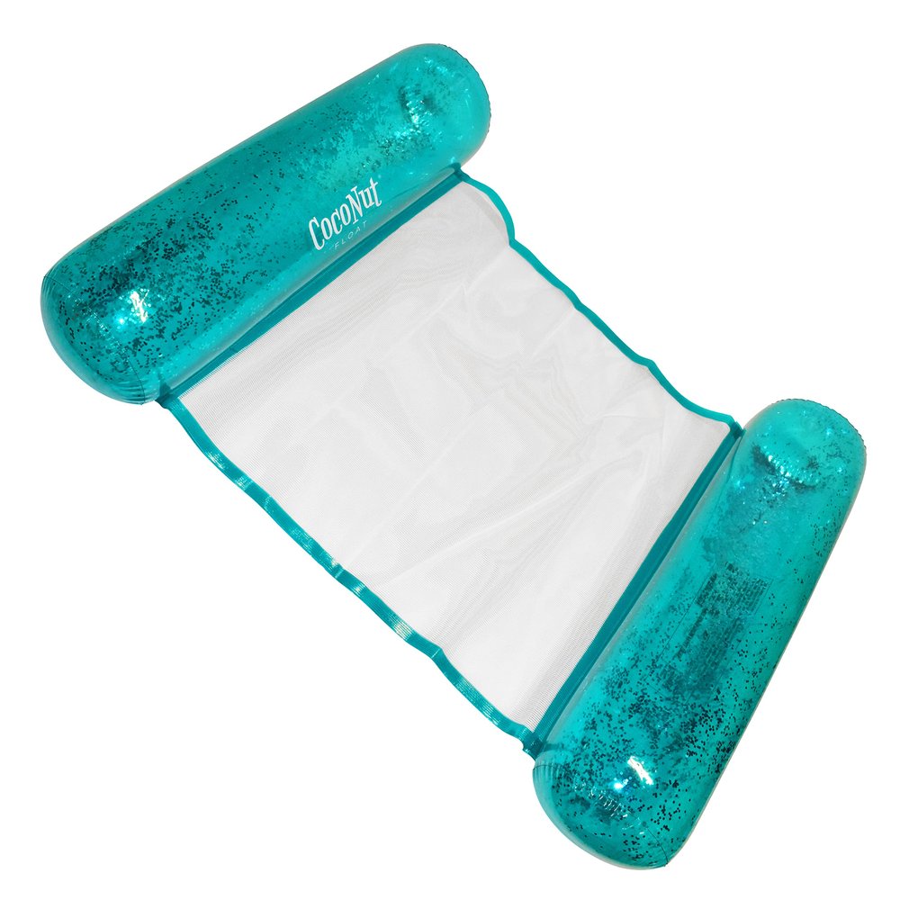 Coconut Outdoor Aqua Glitter Hammock Pool Lounger - Adult Size Multi-Purpose Inflatable Drifter, Saddle Float & Lounge Chair - Versatile Ride-On for Summer & Swim Parties
