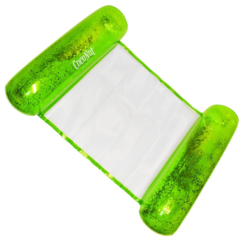Coconut Float: Green Glitter Hammock Pool Lounger - 49" x 30" Inflatable Drifter, Exercise Saddle & Relaxation Chair