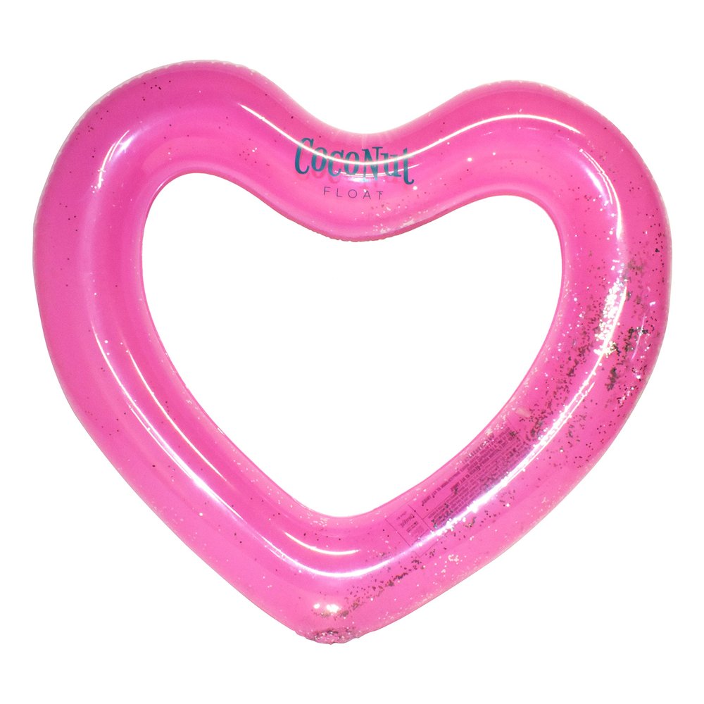 CocoNut Float Pink Glitter Heart Pool Float  Inflatable Pool Ring  Durable Long Lasting Lounge Tube and Water Toy  Fun Decoration for Parties, Events  Ages 8+ Years