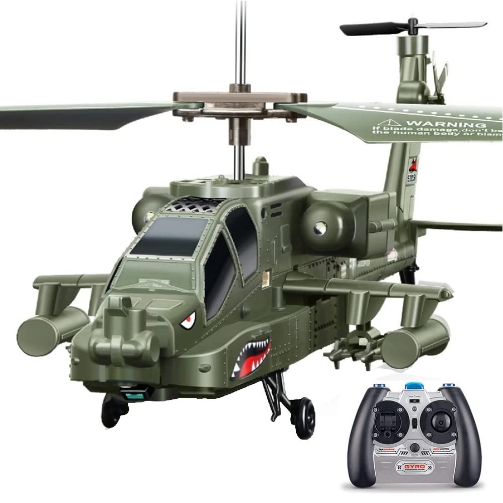 HEBXMF 2.4G RC Airplane Apache Military Fighter Model Simulation Military RC Helicopter 3.5 Channel Rc Aircraft with Gyro RTF for Children Beginners Indoor Electric Toys