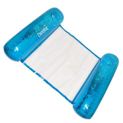 Coconut Outdoor Blue Glitter Hammock Pool Lounger - Adult Size Multi-Purpose Inflatable Drifter, Saddle Float & Lounge Chair - Versatile Ride-On for Summer & Swim Parties