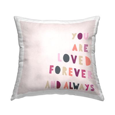 Stupell Industries Forever Phrase Playful Love Sentiment Design by Leah Staatsma Pillow, 18 x 18, Pink