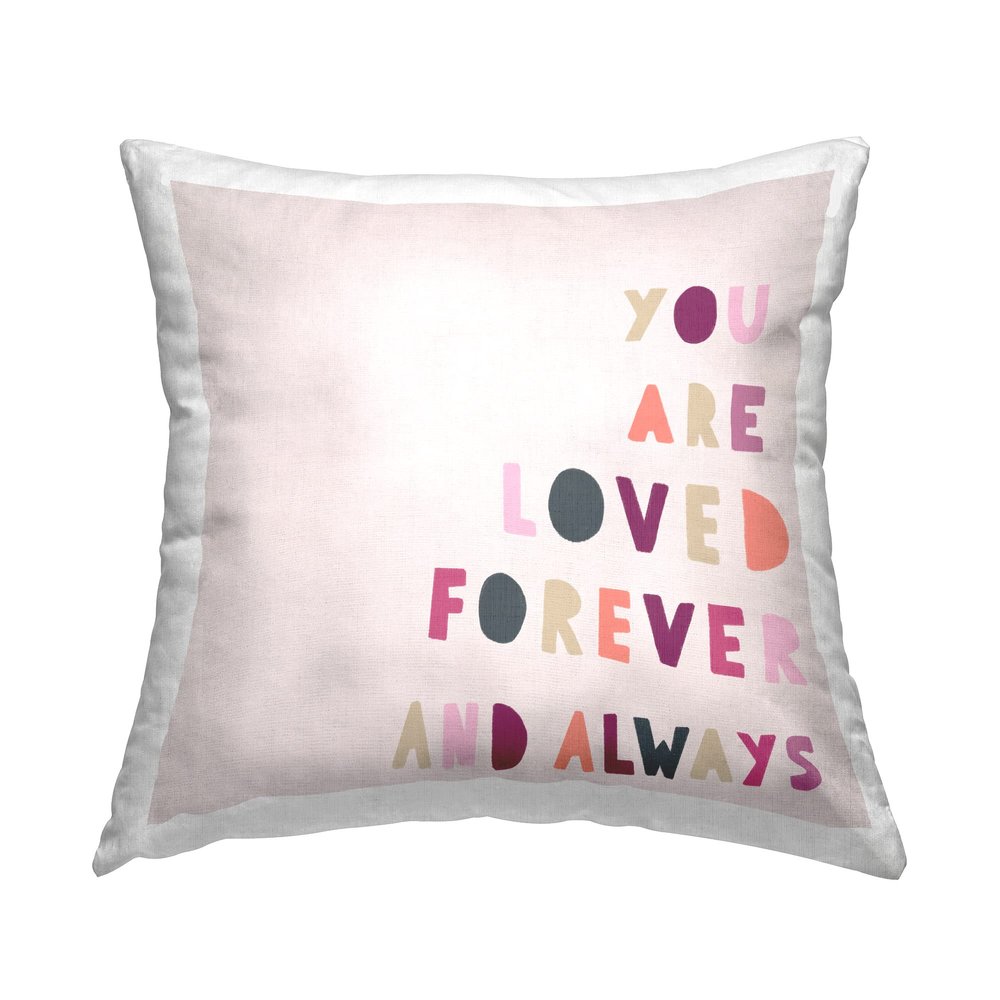 Stupell Industries Forever Phrase Playful Love Sentiment Design by Leah Staatsma Pillow, 18 x 18, Pink