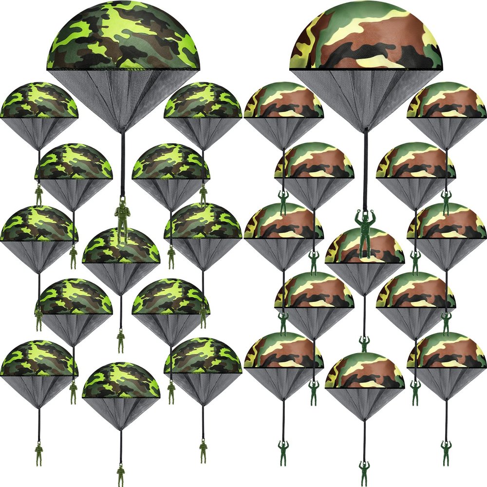 60 Pcs Army Camo Parachute Toys Hand Throwing Camo Parachute Men Toy Plastic Soldiers Army Toy Parachute Army Action Figures Hand Throw Outdoor Flying Gifts for Boys Girls Outdoor Party Game, 2 Styles