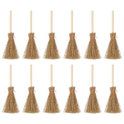 12pcs Mini Witch Brooms Miniature Artificial Straw Brooms with Red Ropes 2x3.5Inch for Craft Cosplay Party Accessory