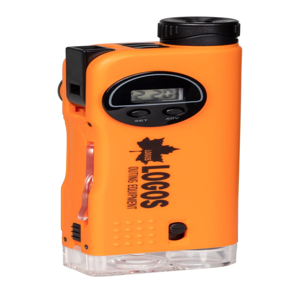 Kenko LOGOS LK-ST7 Microscope Outdoor Kit, 7-in-1, 30x Microscope, 8x Monocular, Loupe, Clock, Compass, Whistle, LED Light, Neck Strap Included, Orange