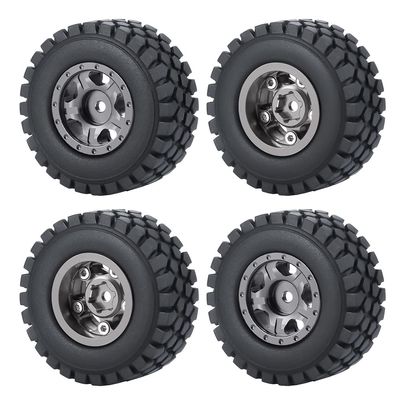 WEFEINO RC Beadlock Wheels and Tires 4Pcs 1.0" Micro Crawler Tires for Axial SCX24 90081 Deadbolt 1/24 RC Crawler Car (Titanium, 54mm)