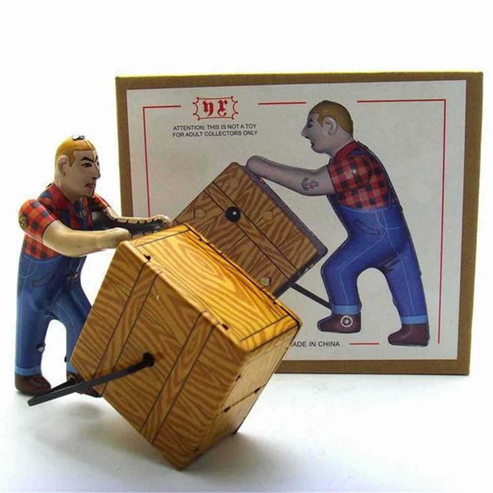 Charmgle Wind-up Tin Toy Box Pusher Model Toys Retro Spring Clockwork Toy Home Ornaments Adult Collection