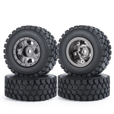 WEFEINO RC Beadlock Wheels and Tires 4Pcs 1.0" Micro Crawler Tires for Axial SCX24 90081 Deadbolt 1/24 RC Crawler Car (Titanium, 50mm)