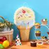 Ice Cream Piata Ice Cream Cone Shaped Piata with Stick Blindfold for Kids Birthday Summer Candy Theme Girls Baby Shower Beach Wedding Party Supplies Decorations, 15.8 x 9.5 Inch(Khaki) view 4
