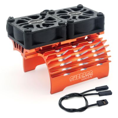 Surpass Hobby Dual 30mm Cooling Fan 27000RPM RC Car Motor Heatsink with Metal Cover for 1/8 1/7 RC Car Diameter 40/ 42mm Brushless Motor (Orange)