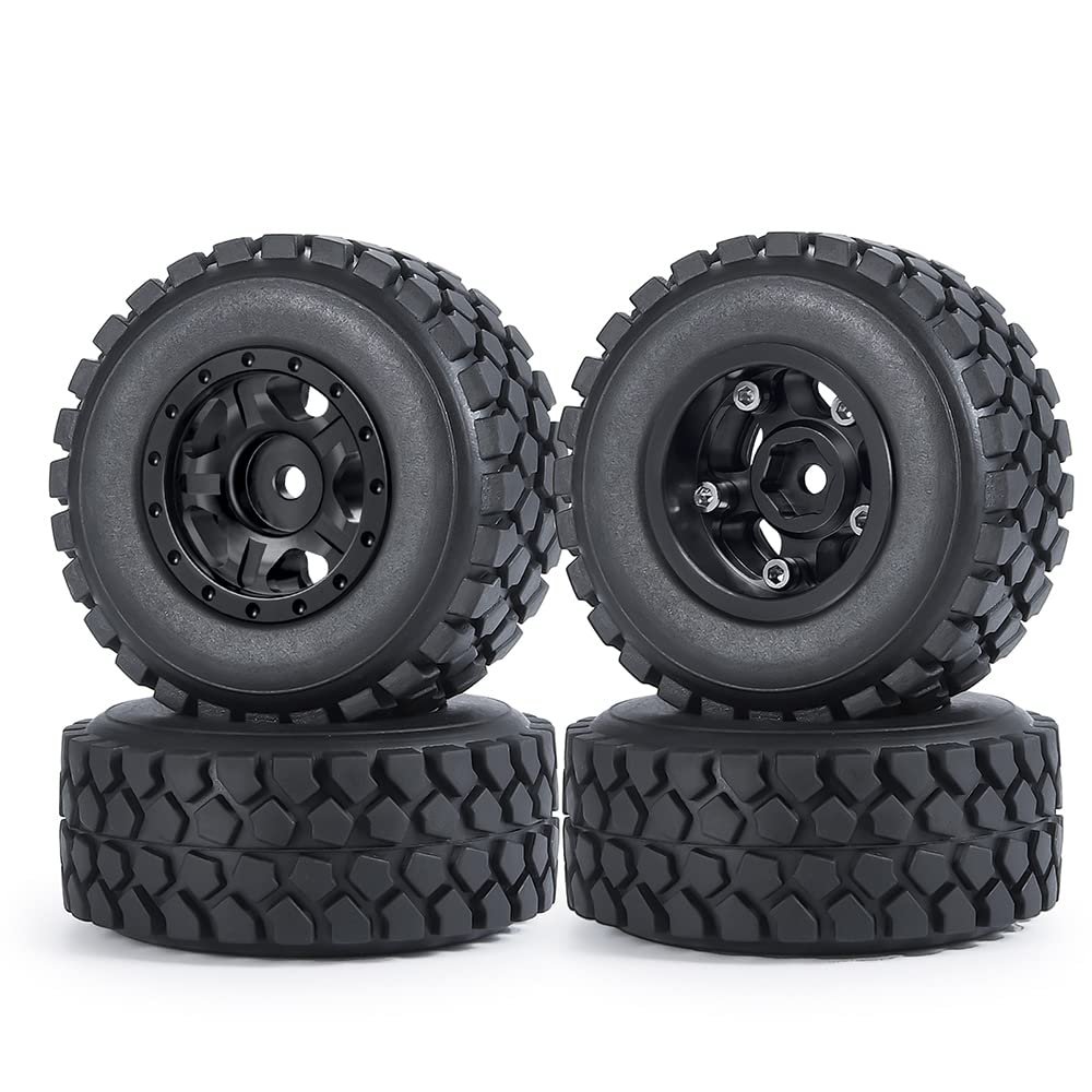 WEFEINO 4Pcs 1.0" Beadlock Wheels Tires for Axial SCX24 90081 Deadbolt 1/24 RC Crawler Car (Black, 54mm)