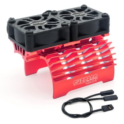 Surpass Hobby Dual 30mm RC Cooling Fan 27000RPM RC Car Motor Heatsink with Metal Cover for 1/8 1/7 RC Car Diameter 40/ 42mm Brushless Motor (Black Red)