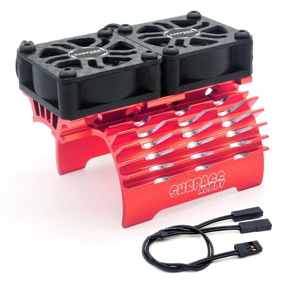 Surpass Hobby Dual 30mm RC Cooling Fan 27000RPM RC Car Motor Heatsink with Metal Cover for 1/8 1/7 RC Car Diameter 40/ 42mm Brushless Motor (Black Red)