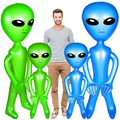 Zhanmai 4 Pcs 63/35 Inch Halloween Giant Alien Inflatable Jumbo Blow up Green Alien for Halloween Party Photo Prep Decor Theme Birthday Party Favors(Green, Blue)