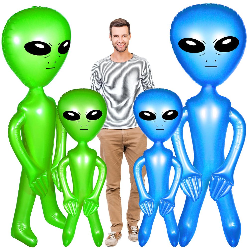 Zhanmai 4 Pcs 63/35 Inch Halloween Giant Alien Inflatable Jumbo Blow up Green Alien for Halloween Party Photo Prep Decor Theme Birthday Party Favors(Green, Blue)