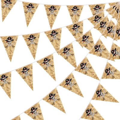 49 ft Halloween Jolly Roger Decorations Pirate Adventure Birthday Pennant Banner Pre-strung Skull Bones Hanging Flags Kids, Boys & Girls Treasure Hunt Party Decor for Indoor Outdoor Use