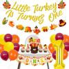 Thanksgiving 1st Birthday Party Decorations Little Turkey is Turning One Banner Fall Theme Garland Balloons One Cake Topper High Chair Banner Set for Boys or Girls Autumn First Birthday Party Supplies view 1