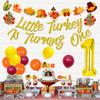 Thanksgiving 1st Birthday Party Decorations Little Turkey is Turning One Banner Fall Theme Garland Balloons One Cake Topper High Chair Banner Set for Boys or Girls Autumn First Birthday Party Supplies view 3