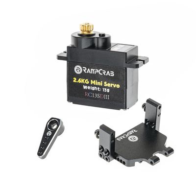 RampCrab RC Steering Servo with Servo Mount Bracket and Servo Horn for AX24 SCX24, RC Car Model Parts, Upgrade Parts for Axial AX24 SCX24 1/24 RC Crawler (Black Horn)