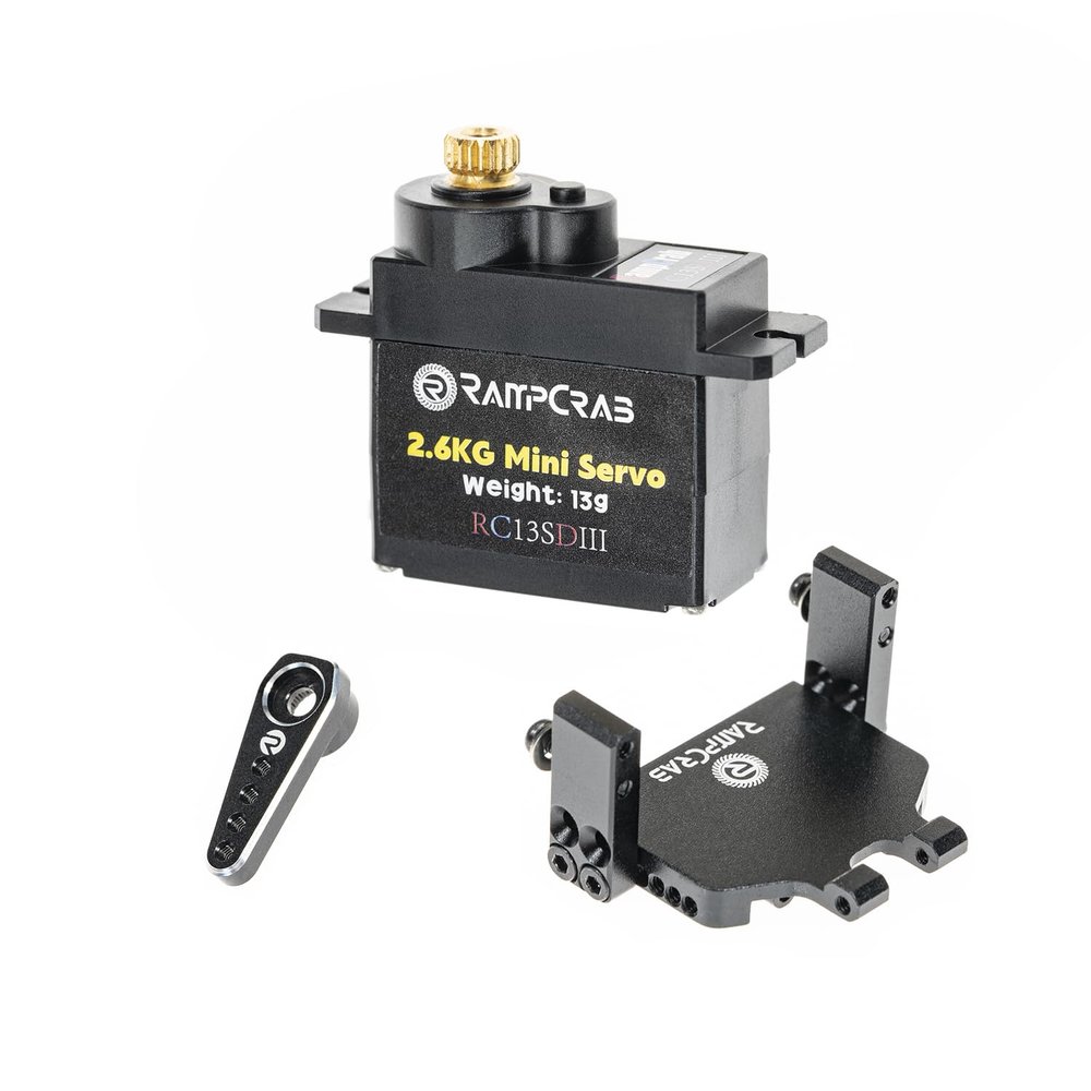 RampCrab RC Steering Servo with Servo Mount Bracket and Servo Horn for AX24 SCX24, RC Car Model Parts, Upgrade Parts for Axial AX24 SCX24 1/24 RC Crawler (Black Horn)