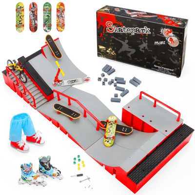 Hamino 14 in 1 Fingerboard Skate Park Ramp Kit, Finger Skateboards Toys with Scooter Bike Skate Canvas Shoes Finger Shorts, Mini Fingerskateboards Training Props Interactive Skate Game for Kids Adults