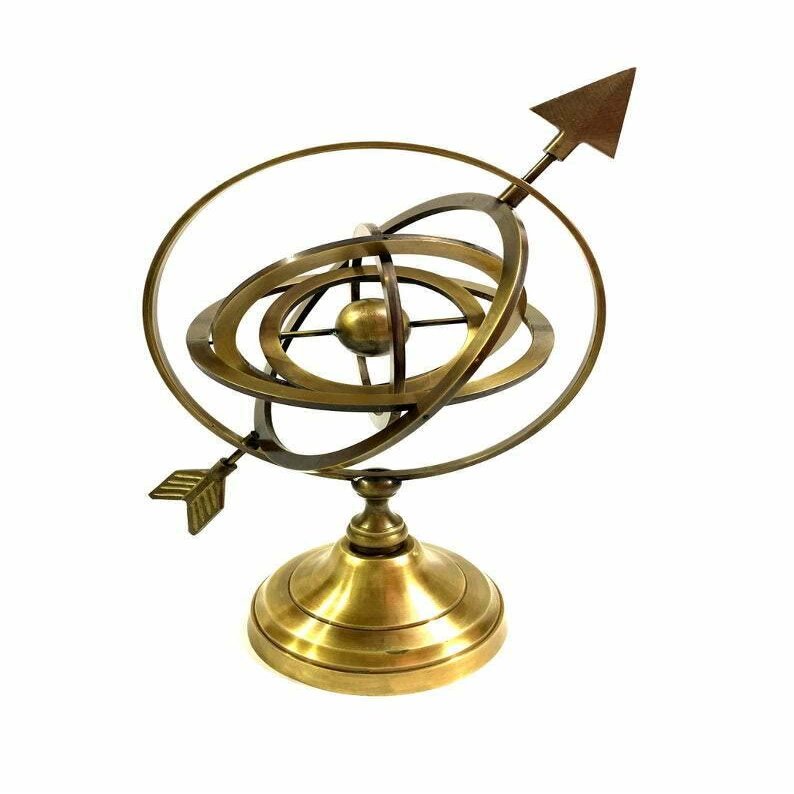 Brass Armillary Sphere With Arrow Nautical Maritime Astrolabe Globe Decor