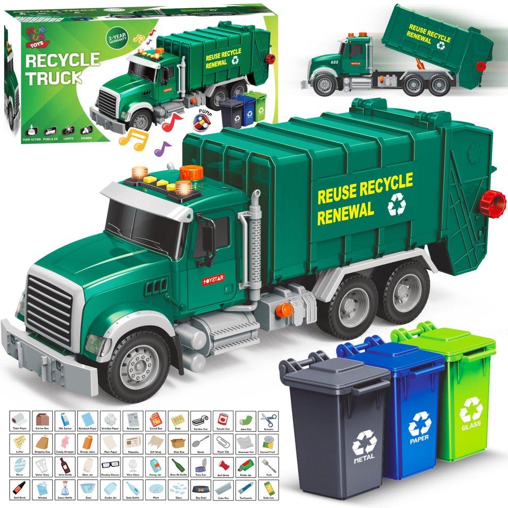 Mobius Garbage Truck Toy Recycling Vehicle with Lights & Sounds | Educational Eco Play Truck for Kids Ages 37