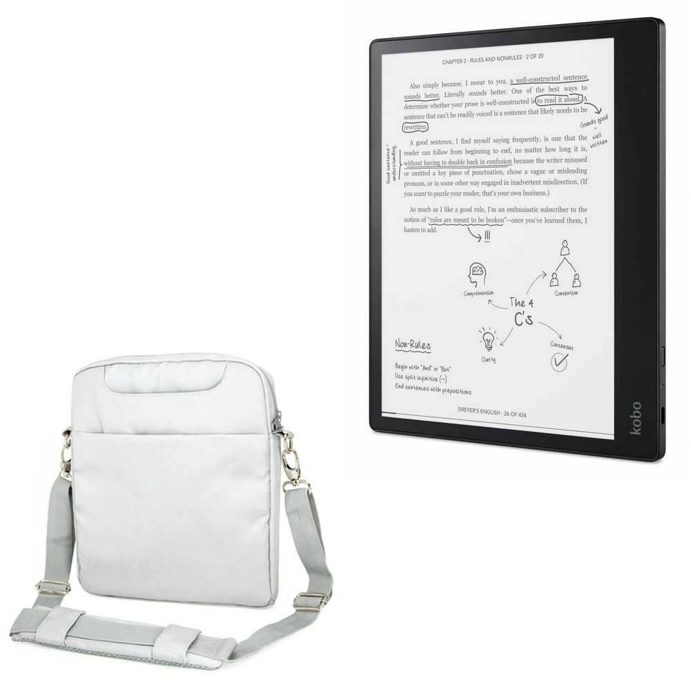 BoxWave Case Compatible with Kobo Elipsa - Encompass Urban Bag, Over Shoulder Messenger Straps Handle Bag Pockets - Cool Grey