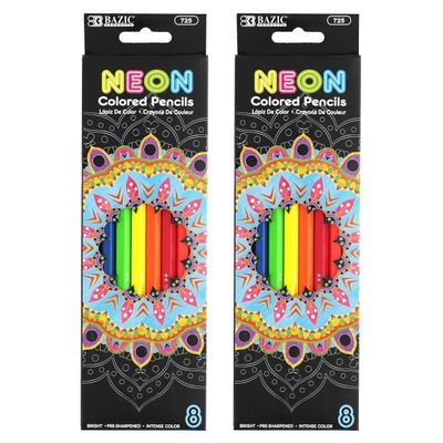 16 Ct Neon Colored Pencils Vibrant Pre-Sharpened Drawing Artist School Coloring