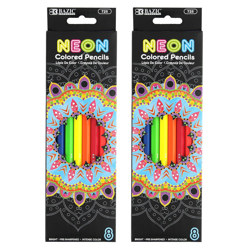 16 Ct Neon Colored Pencils Vibrant Pre-Sharpened Drawing Artist School Coloring