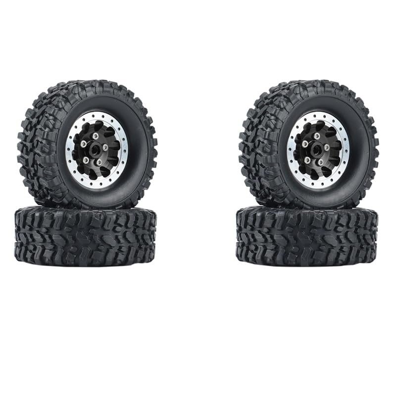 Greendhat 4Pcs Metal Beadlock Wheel Hub Rim and Rubber Tire Set for WPL C14 C24 B14 B24 B36 MN D90 MN99S RC Car Upgrade Parts ( Color
