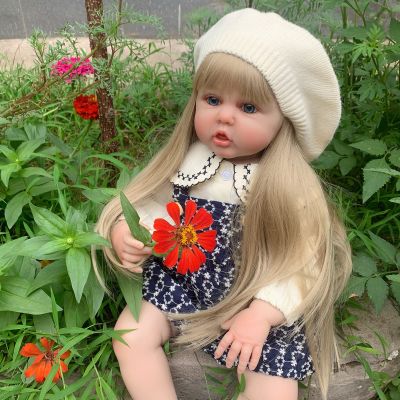 YIHANGG Lifelike Silicone Reborn Doll 60cm Toddler Doll Toy Girl Vinyl Princess Baby with Cloth Body Bebe Blonde Hair Birthday Gift Dress Up