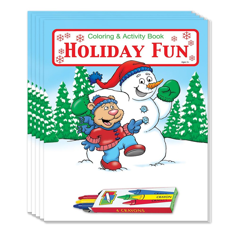 ZOCO Holiday Fun Coloring and Activity Books (50 Bulk Pack, with Crayons) Kids Holiday Activities Stocking Stuffers Treat Bags Party Favors USA Made