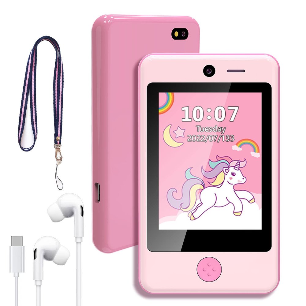 PTHTECHUS Kids Phone Toy for Boys Girls, 3.8 "Touch Screen Toddler Smartphone with Fun Cameras 16 Games MP3 Music Player Audio Recorder Pedometer Torch Alarm Clock Children Phone for Ages 4-14