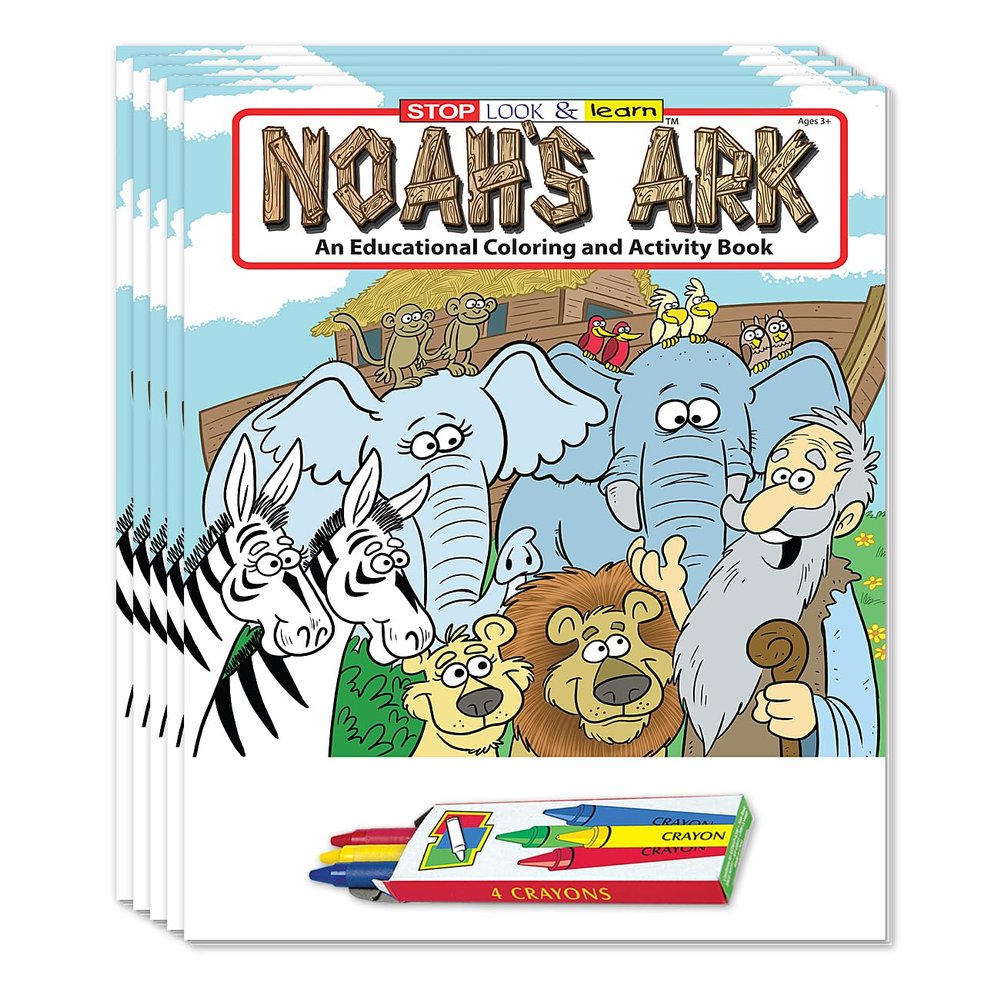 ZOCO Noahs Ark Coloring Books for Kids (50 Bulk Pack, With Crayons) Christian Religious Activity Books for Sunday School, VBS, CCD, Church Crafts and Events