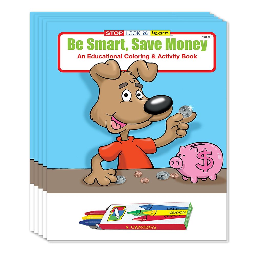 ZOCO Be Smart with Your Savings Coloring & Activity Books (50 Bulk Pack, with Crayons) Teach Kids About Money Credit Union, Bank Supplies Gifts for Kids