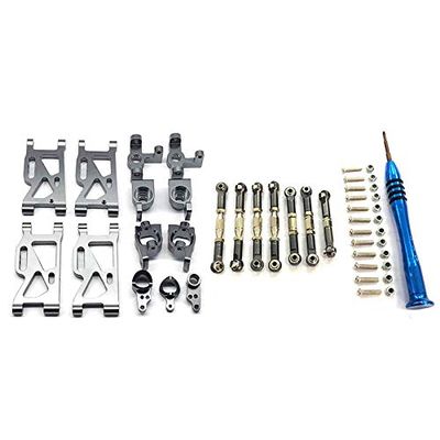 for WLtoys 1:14 144001 RC Car Upgrade Parts Metal Steering Swing Arm Base C Rear Hub Seat Servo Pull Rod ( Color : Gray )