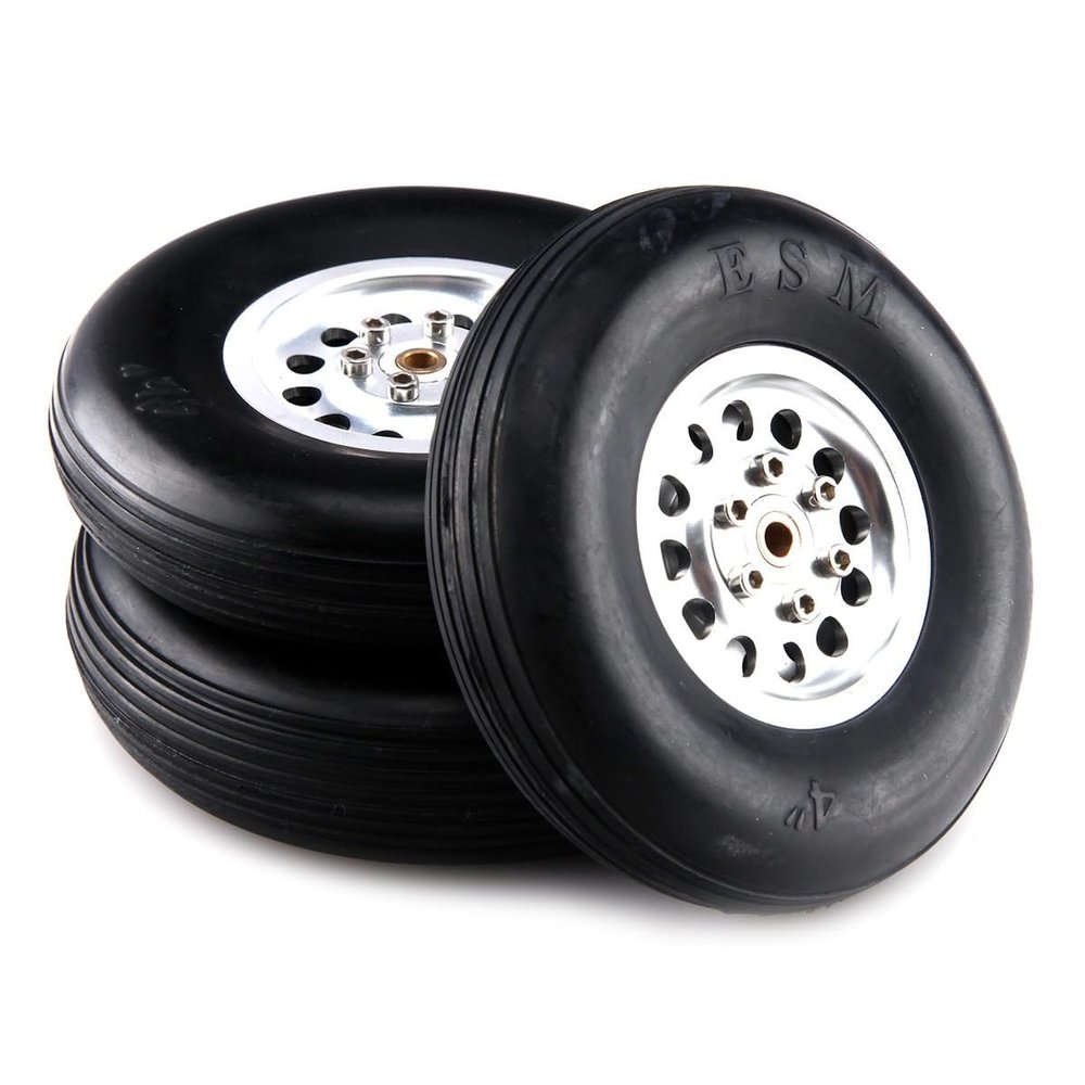 Greendhat 1Pair Rubber Wheel with Aluminum Hub for RC Airplane Model and DIY Robot Tires 1.75" / 2.5"/ 2.75/3" / 3.5" / 4" /4.5"/5'' ( Color : 101mm 4 inch )