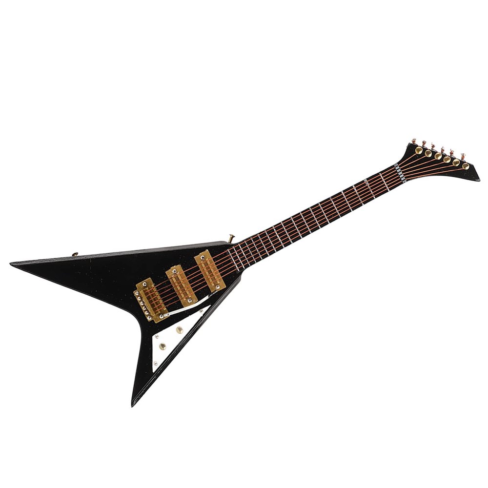 Miniature Electric Guitar, Wooden Miniature Electric Guitar with Stand Black Mini Musical Instrument Dollhouse Model Decoration 7.3in