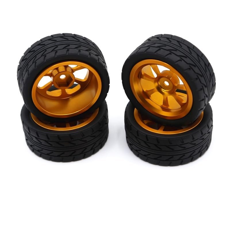 Greendhat for Wltoys 144001 A959 A959-B 124019 124018 RC Car Parts 65mm Metal Wheel Rim + High Grip Rubber Tires Tyres ( Color : Gold )