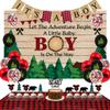 Lumberjack Buffalo Plaid Baby Shower Decorations for Boy - Customized Backdrop, It's a Boy Banner, Tablecloth and Cake Topper for Buffalo Plaid Theme view 1